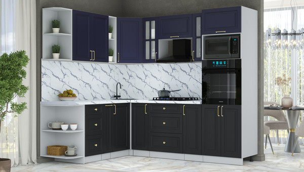Изображение товара Кухонный гарнитур Интерлиния Мила Шато 1.88x2.4 ВТ LV (индиго/черный/белый гранит)