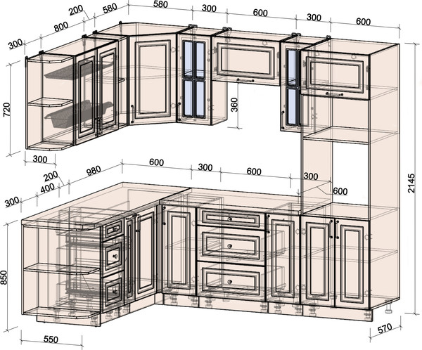 Изображение товара Кухонный гарнитур Интерлиния Мила Шато 1.88x2.4 ВТ LV (керамика/керамика/опал светлый)