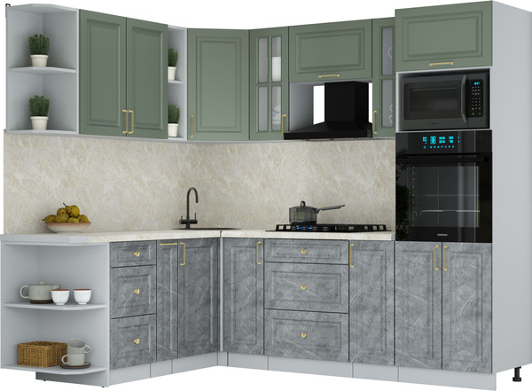 Изображение товара Кухонный гарнитур Интерлиния Мила Шато 1.88x2.4 ВТ LV (мята/керамика/опал светлый)