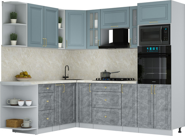 Изображение товара Кухонный гарнитур Интерлиния Мила Шато 1.88x2.4 ВТ LV (океан/керамика/опал светлый)