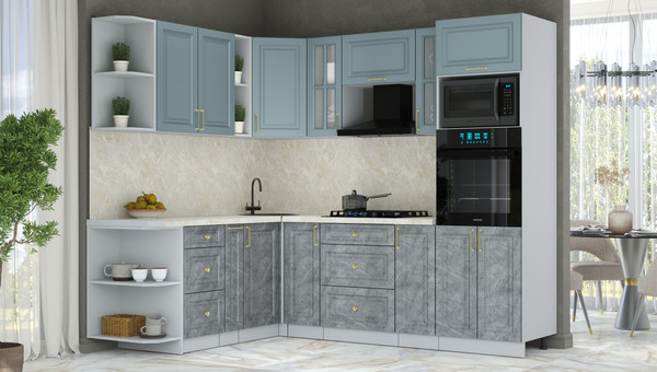 Изображение товара Кухонный гарнитур Интерлиния Мила Шато 1.88x2.4 ВТ LV (океан/керамика/опал светлый)