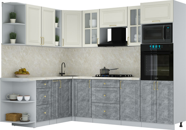 Изображение товара Кухонный гарнитур Интерлиния Мила Шато 1.88x2.6 ВТ LV (белый/керамика/опал светлый)