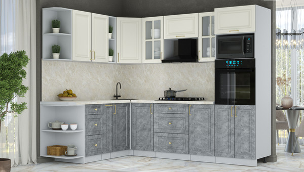 Изображение товара Кухонный гарнитур Интерлиния Мила Шато 1.88x2.6 ВТ LV (белый/керамика/опал светлый)