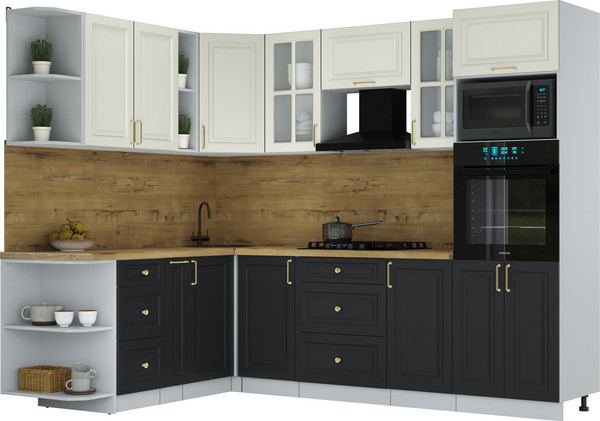 Изображение товара Кухонный гарнитур Интерлиния Мила Шато 1.88x2.6 ВТ LV (белый/черный/дуб бунратти)