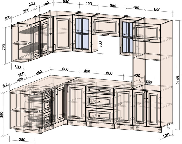 Изображение товара Кухонный гарнитур Интерлиния Мила Шато 1.88x2.6 ВТ LV (белый/черный/дуб бунратти)