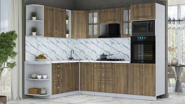 Изображение товара Кухонный гарнитур Интерлиния Мила Шато 1.88x2.6 ВТ LV (дуб вотан/дуб вотан/белый гранит)