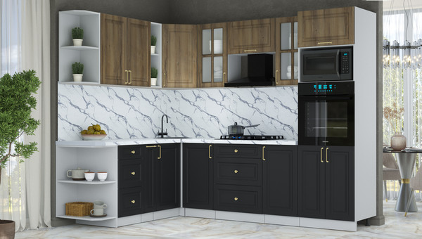 Изображение товара Кухонный гарнитур Интерлиния Мила Шато 1.88x2.6 ВТ LV (дуб вотан/черный/белый гранит)