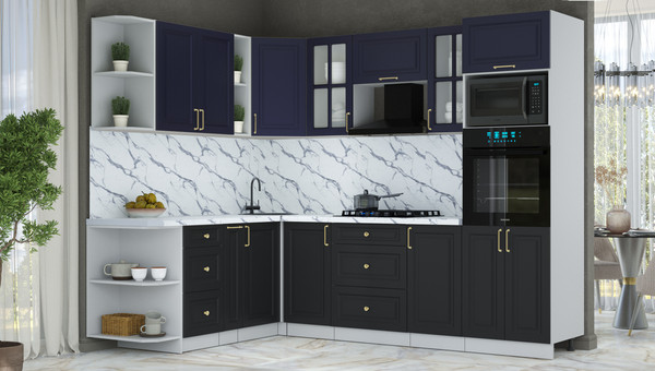 Изображение товара Кухонный гарнитур Интерлиния Мила Шато 1.88x2.6 ВТ LV (индиго/черный/белый гранит)