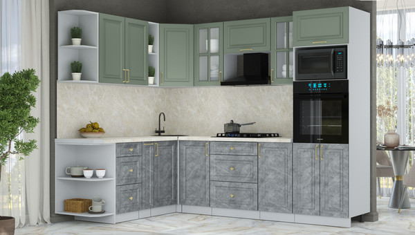 Изображение товара Кухонный гарнитур Интерлиния Мила Шато 1.88x2.6 ВТ LV (мята/керамика/опал светлый)