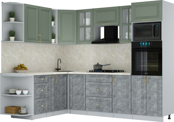 Изображение товара Кухонный гарнитур Интерлиния Мила Шато 1.88x2.6 ВТ LV (мята/керамика/опал светлый)