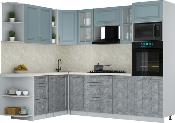 Изображение товара Кухонный гарнитур Интерлиния Мила Шато 1.88x2.6 ВТ LV (океан/керамика/опал светлый)