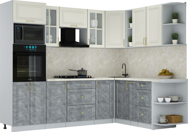 Изображение товара Кухонный гарнитур Интерлиния Мила Шато 1.88x2.6 ВТ PR (белый/керамика/опал светлый)