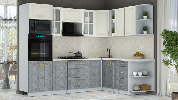 Изображение товара Кухонный гарнитур Интерлиния Мила Шато 1.88x2.6 ВТ PR (белый/керамика/опал светлый)