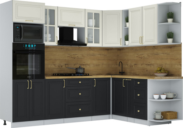Изображение товара Кухонный гарнитур Интерлиния Мила Шато 1.88x2.6 ВТ PR (белый/черный/дуб бунратти)