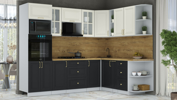 Изображение товара Кухонный гарнитур Интерлиния Мила Шато 1.88x2.6 ВТ PR (белый/черный/дуб бунратти)