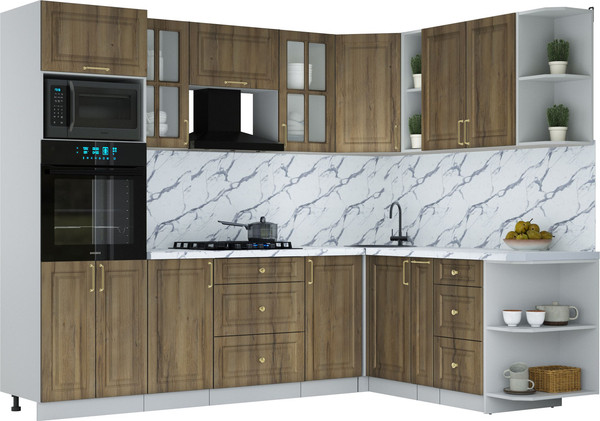 Изображение товара Кухонный гарнитур Интерлиния Мила Шато 1.88x2.6 ВТ PR (дуб вотан/дуб вотан/белый гранит)