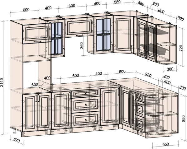 Изображение товара Кухонный гарнитур Интерлиния Мила Шато 1.88x2.6 ВТ PR (дуб вотан/дуб вотан/белый гранит)