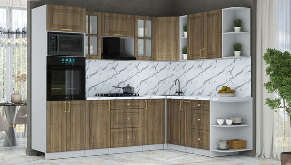 Изображение товара Кухонный гарнитур Интерлиния Мила Шато 1.88x2.6 ВТ PR (дуб вотан/дуб вотан/белый гранит)