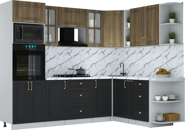 Изображение товара Кухонный гарнитур Интерлиния Мила Шато 1.88x2.6 ВТ PR (дуб вотан/черный/белый гранит)