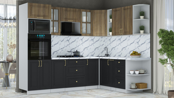 Изображение товара Кухонный гарнитур Интерлиния Мила Шато 1.88x2.6 ВТ PR (дуб вотан/черный/белый гранит)