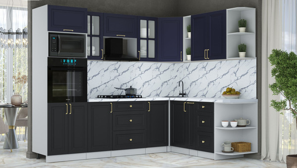 Изображение товара Кухонный гарнитур Интерлиния Мила Шато 1.88x2.6 ВТ PR (индиго/черный/белый гранит)