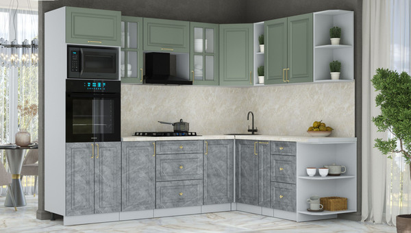 Изображение товара Кухонный гарнитур Интерлиния Мила Шато 1.88x2.6 ВТ PR (мята/керамика/опал светлый)