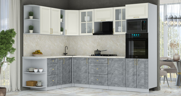 Изображение товара Кухонный гарнитур Интерлиния Мила Шато 1.88x2.8 ВТ LV (белый/керамика/опал светлый)