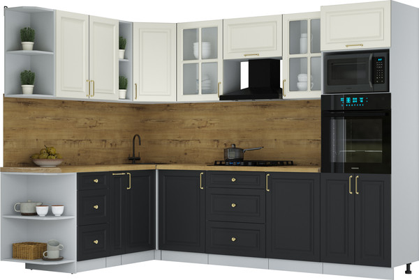 Изображение товара Кухонный гарнитур Интерлиния Мила Шато 1.88x2.8 ВТ LV (белый/черный/дуб бунратти)