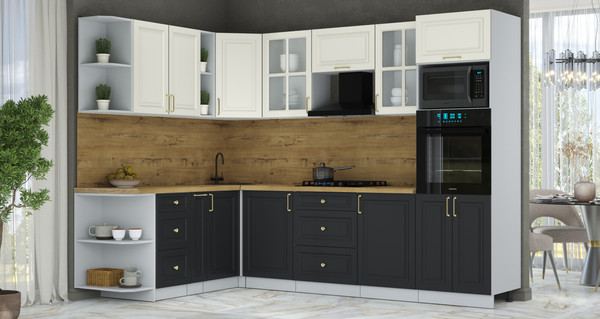 Изображение товара Кухонный гарнитур Интерлиния Мила Шато 1.88x2.8 ВТ LV (белый/черный/дуб бунратти)