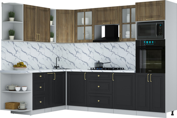 Изображение товара Кухонный гарнитур Интерлиния Мила Шато 1.88x2.8 ВТ LV (дуб вотан/черный/белый гранит)