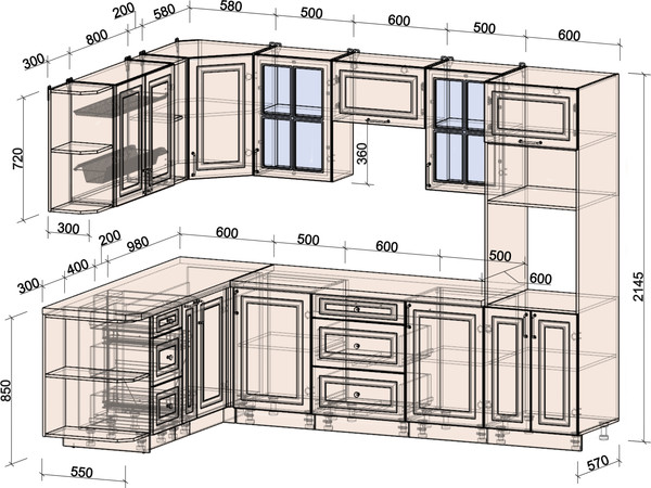 Изображение товара Кухонный гарнитур Интерлиния Мила Шато 1.88x2.8 ВТ LV (дуб вотан/черный/белый гранит)