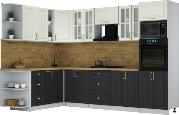 Изображение товара Кухонный гарнитур Интерлиния Мила Шато 1.88x3.0 ВТ LV (белый/черный/дуб бунратти)