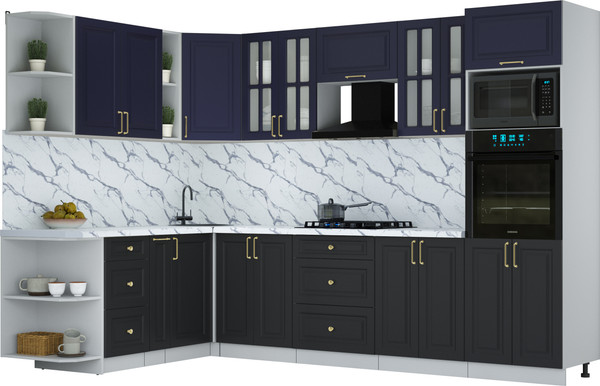 Изображение товара Кухонный гарнитур Интерлиния Мила Шато 1.88x3.0 ВТ LV (индиго/черный/белый гранит)
