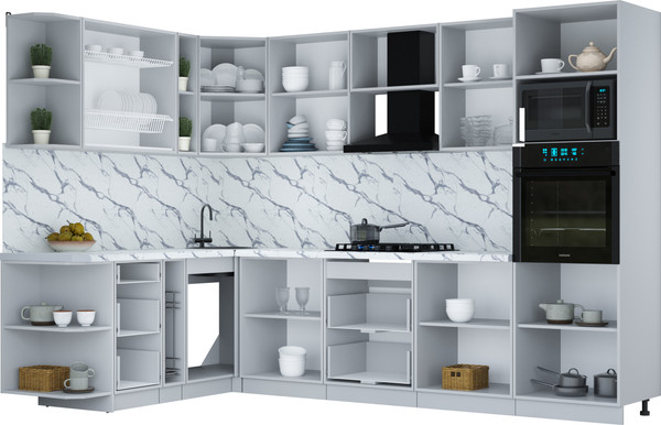 Изображение товара Кухонный гарнитур Интерлиния Мила Шато 1.88x3.0 ВТ LV (индиго/черный/белый гранит)