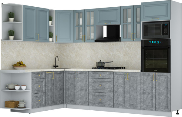 Изображение товара Кухонный гарнитур Интерлиния Мила Шато 1.88x3.0 ВТ LV (океан/керамика/опал светлый)