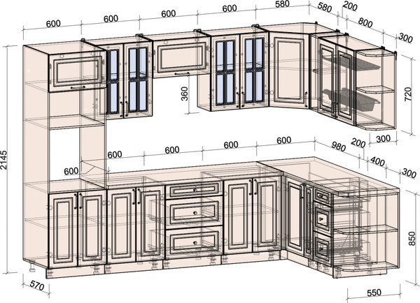 Изображение товара Кухонный гарнитур Интерлиния Мила Шато 1.88x3.0 ВТ PR (белый/черный/дуб бунратти)