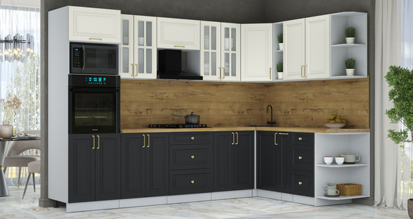 Изображение товара Кухонный гарнитур Интерлиния Мила Шато 1.88x3.0 ВТ PR (белый/черный/дуб бунратти)