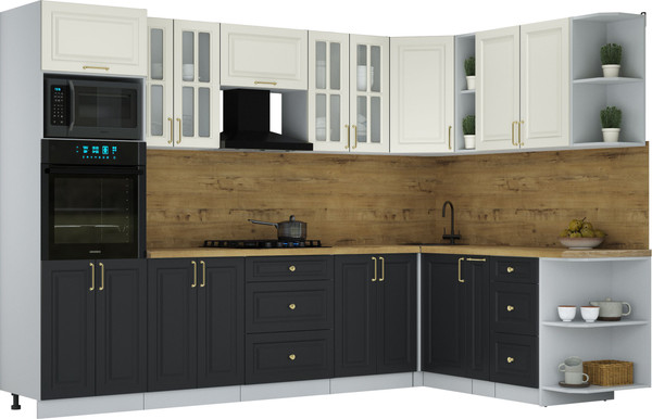 Изображение товара Кухонный гарнитур Интерлиния Мила Шато 1.88x3.0 ВТ PR (белый/черный/дуб бунратти)