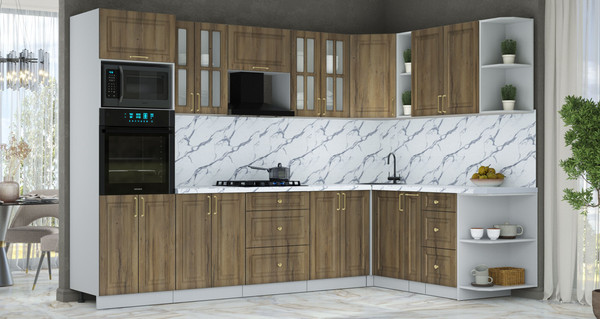 Изображение товара Кухонный гарнитур Интерлиния Мила Шато 1.88x3.0 ВТ PR (дуб вотан/дуб вотан/белый гранит)