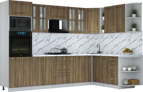 Изображение товара Кухонный гарнитур Интерлиния Мила Шато 1.88x3.0 ВТ PR (дуб вотан/дуб вотан/белый гранит)