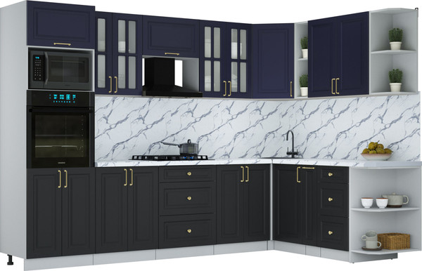 Изображение товара Кухонный гарнитур Интерлиния Мила Шато 1.88x3.0 ВТ PR (индиго/черный/белый гранит)