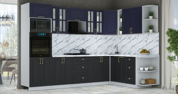 Изображение товара Кухонный гарнитур Интерлиния Мила Шато 1.88x3.0 ВТ PR (индиго/черный/белый гранит)