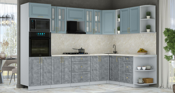 Изображение товара Кухонный гарнитур Интерлиния Мила Шато 1.88x3.0 ВТ PR (океан/керамика/опал светлый)