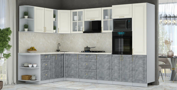 Изображение товара Кухонный гарнитур Интерлиния Мила Шато 1.88x3.2 ВТ LV (белый/керамика/опал светлый)