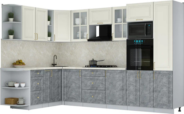 Изображение товара Кухонный гарнитур Интерлиния Мила Шато 1.88x3.2 ВТ LV (белый/керамика/опал светлый)