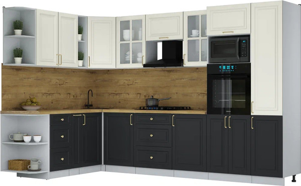Изображение товара Кухонный гарнитур Интерлиния Мила Шато 1.88x3.2 ВТ LV (белый/черный/дуб бунратти)