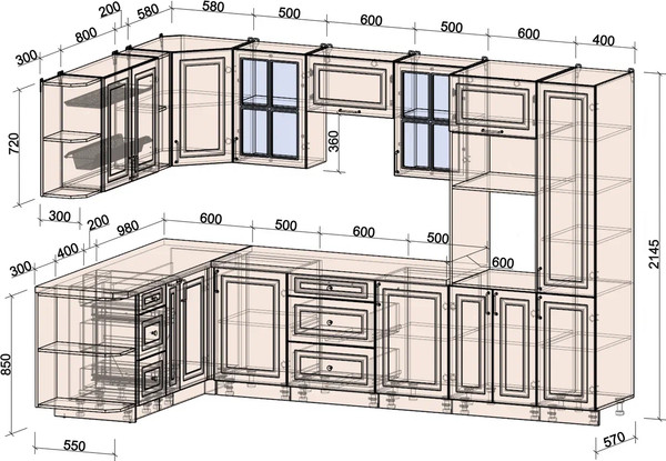 Изображение товара Кухонный гарнитур Интерлиния Мила Шато 1.88x3.2 ВТ LV (белый/черный/дуб бунратти)