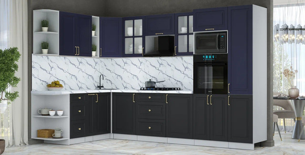 Изображение товара Кухонный гарнитур Интерлиния Мила Шато 1.88x3.2 ВТ LV (индиго/черный/белый гранит)