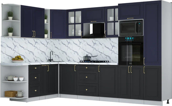 Изображение товара Кухонный гарнитур Интерлиния Мила Шато 1.88x3.2 ВТ LV (индиго/черный/белый гранит)