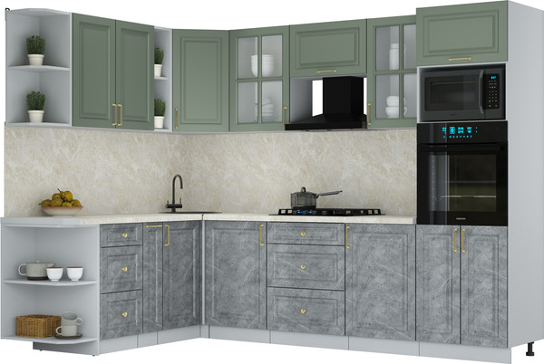 Изображение товара Кухонный гарнитур Интерлиния Мила Шато 1.88x2.8 ВТ LV (мята/керамика/опал светлый)